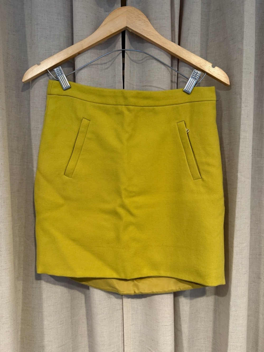 J. Crew Chartreuse Mini Skirt with Front Welt Pockets Wool
